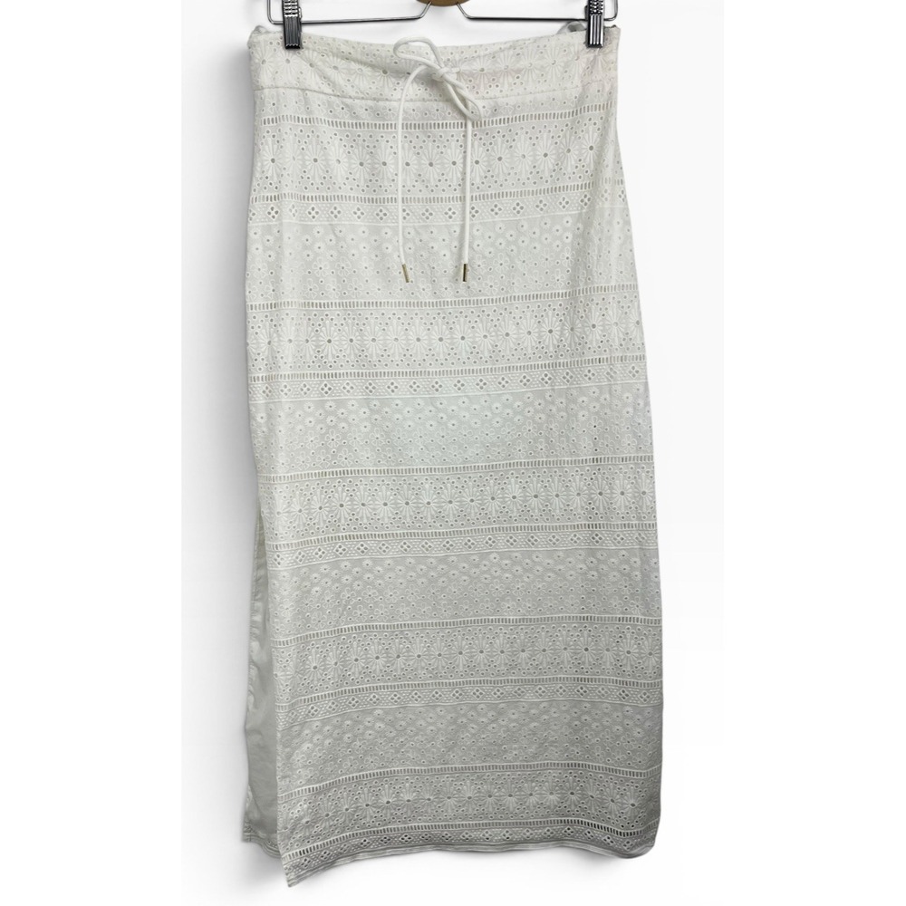 CARTOLINA Nantucket Beatrice Eyelet Maxi Skirt White Large Slit Preppy Coastal